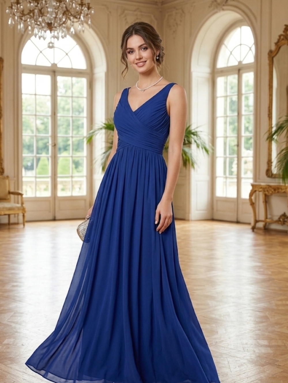 J. Crew Royal Blue V-Neck Chiffon Maxi Dress